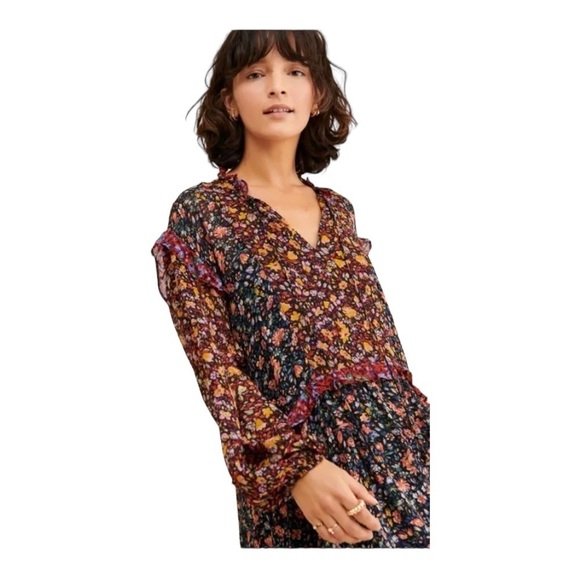 ANTHROPOLOGIE Helene Floral Long Sleeve Tunic Mini Dress XS NWT - Picture 4 of 15